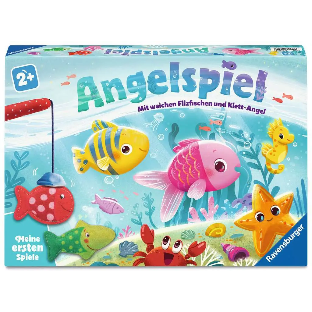 Angelspiel mit 1 Klett-Angel und 12 Filz-Fischen - Kinderspiel ab 2 Jahren