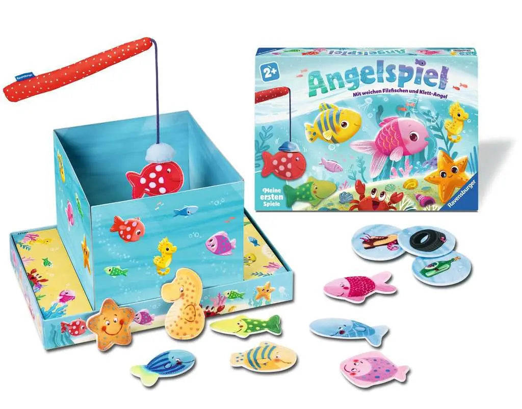 Angelspiel mit 1 Klett-Angel und 12 Filz-Fischen - Kinderspiel ab 2 Jahren