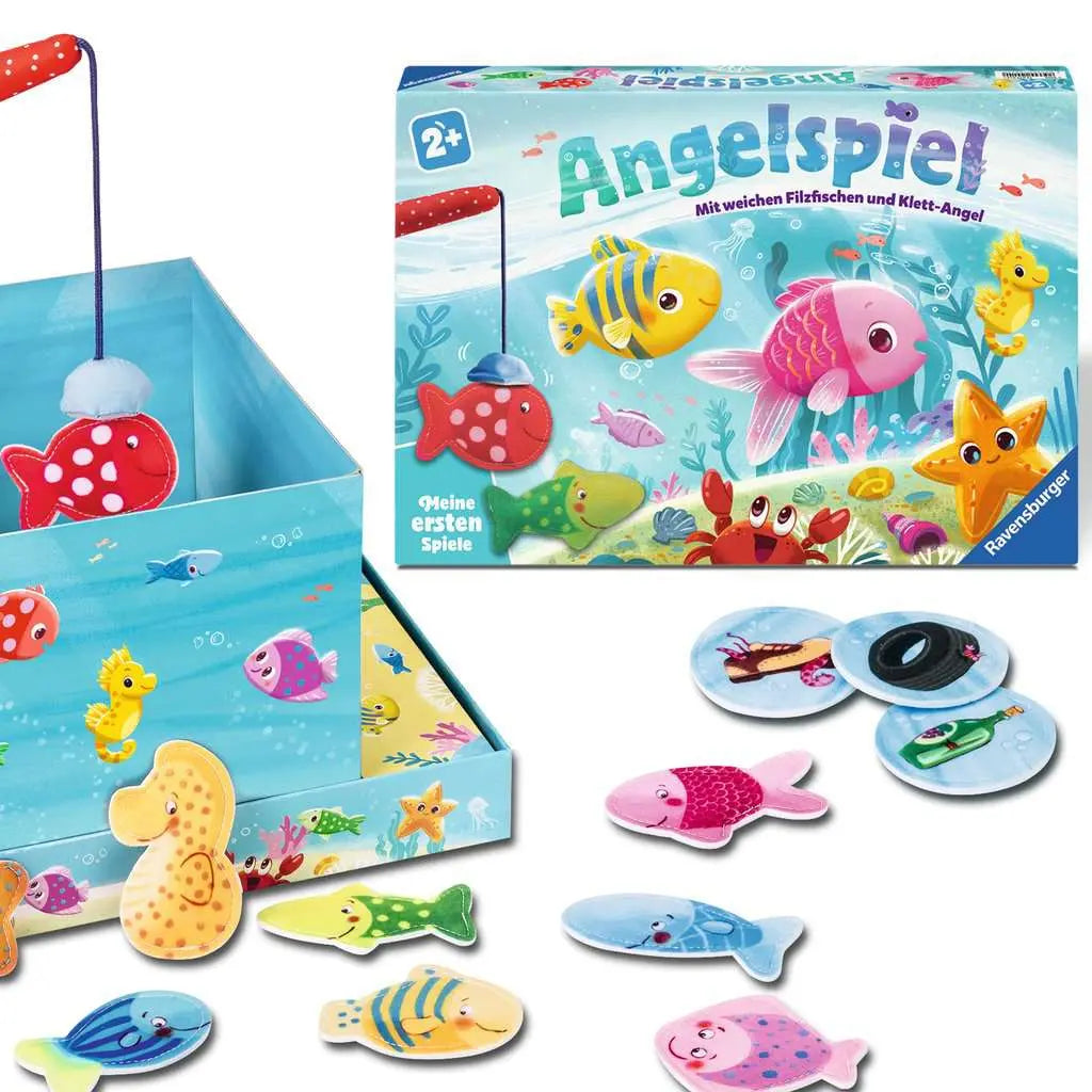 Angelspiel mit 1 Klett-Angel und 12 Filz-Fischen - Kinderspiel ab 2 Jahren