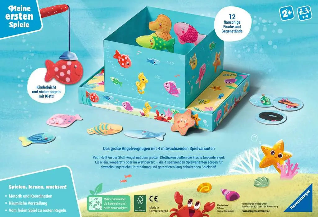Angelspiel mit 1 Klett-Angel und 12 Filz-Fischen - Kinderspiel ab 2 Jahren