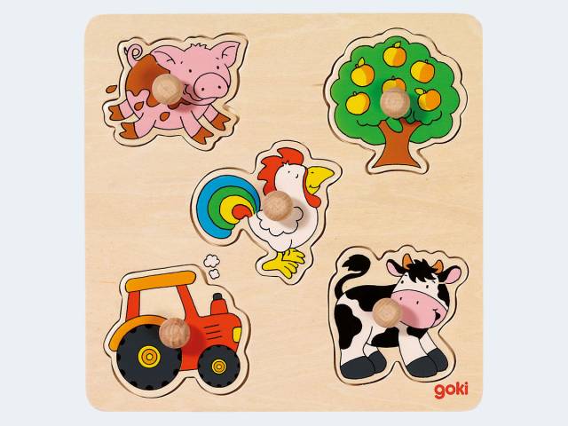 goki Steckpuzzle 5T Farm Holz 21x21cm