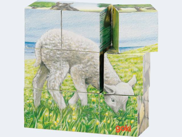 goki Würfelpuzzle 9T Bauernhoftiere