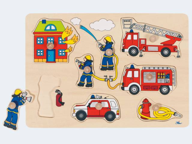 goki Steckpuzzle 8T Feuerwehr Holz 30x21cm