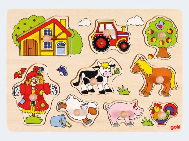 goki Steckpuzzle 9T Farm/Bauernhof Holz 30x21cm