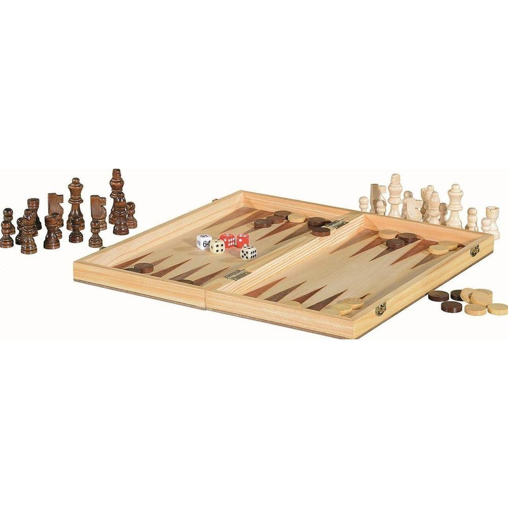 3in1 Premium Brettspiel: Schach + Dame + Backgammon - ab 7 Jahren
