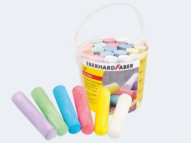 20 Straßenmalkreiden 7 Farben rund 85x20mm i Eimer - ab 3 Jahren