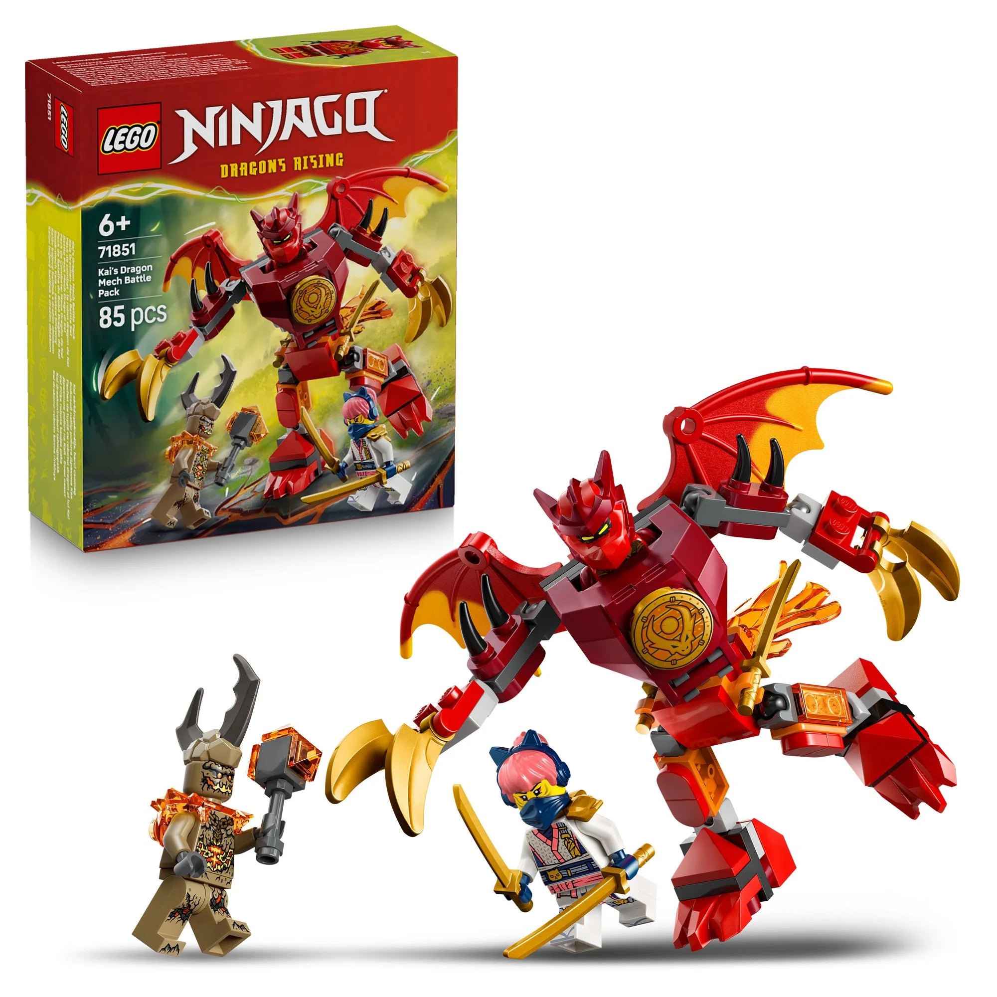 LEGO - NINJAGO 71851 Kais Drachen-Mech Battle Set, Spielzeug mit 3 Figuren - ab 6 Jahren