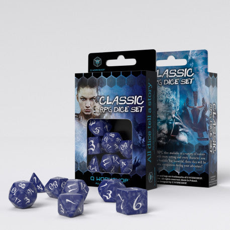 Q Workshop - Classic RPG: 7er RPG Würfel Set - Cobalt & white