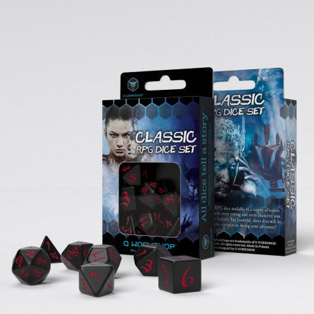Q Workshop - Classic RPG: 7er RPG Würfel Set - Black & red