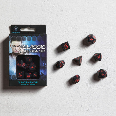 Q Workshop - Classic RPG: 7er RPG Würfel Set - Black & red