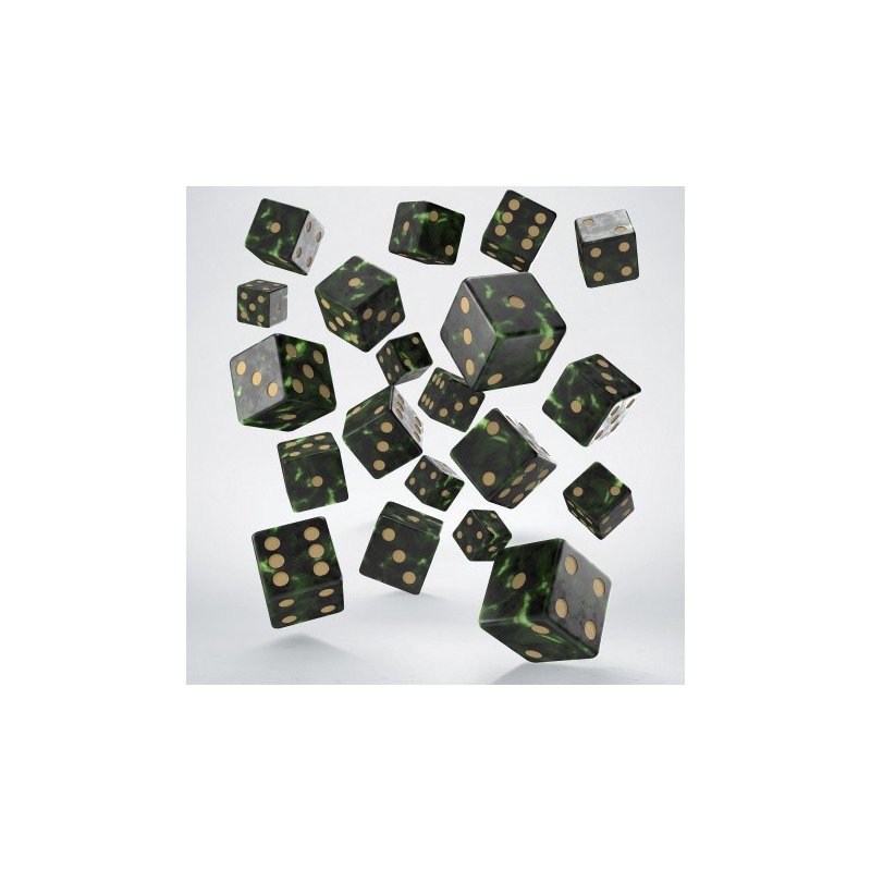 Q Workshop - Full Pack: 20er Set D6 Würfel - Bottle green & Gold