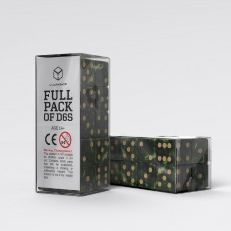 Q Workshop - Full Pack: 20er Set D6 Würfel - Bottle green & Gold