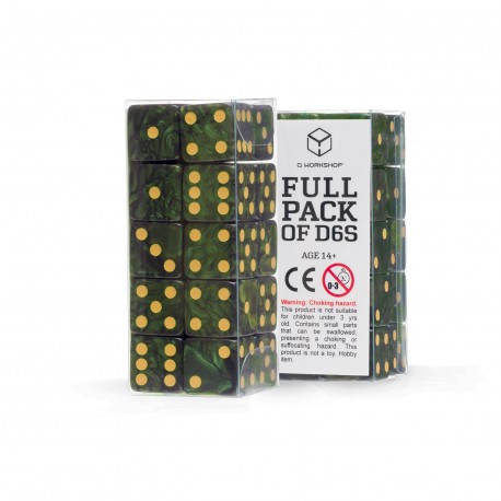 Q Workshop - Full Pack: 20er Set D6 Würfel - Bottle green & Gold