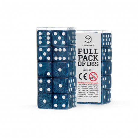 Q Workshop - Full Pack: 20er Set D6 Würfel - Cobalt&White