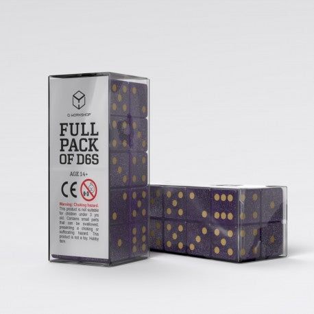 Q Workshop - Full Pack: 20er Set D6 Würfel - Shimmering Purple & Gold