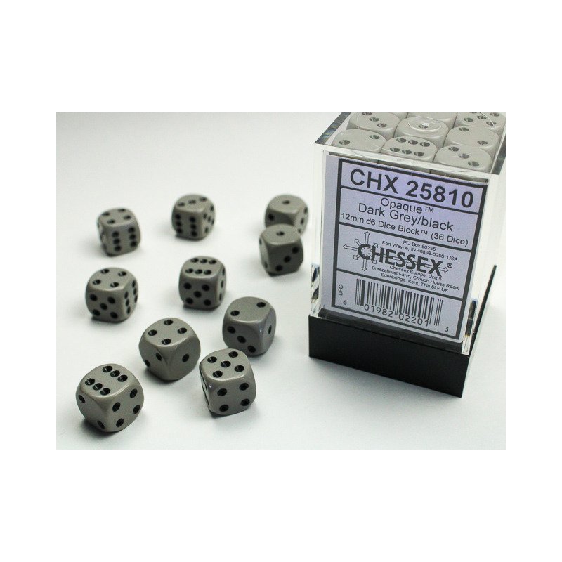 Chessex - 36er Box Würfel - Opaque Dark Grey/black 12mm D6 Dice Block (36 dice)