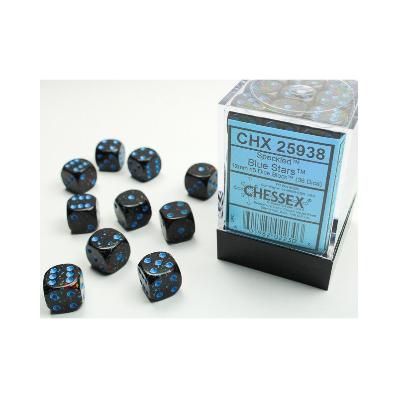 Chessex - 36er Box Würfel - Speckled Blue Stars 12mm D6 Dice Block (36 dice)
