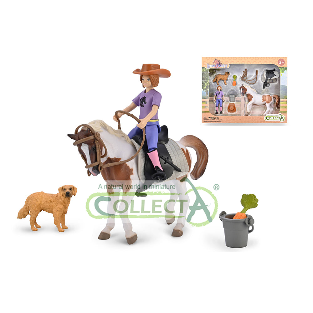 CollectA - 84320 - Mädchen Hobby Reiterin mit Tieren & Zubehör Windowbox (Emma)