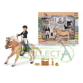 CollectA - 84321 - Mädchen-Turnierreiterin mit Pferd und Pflegezubehör im Windowbox (Leona)