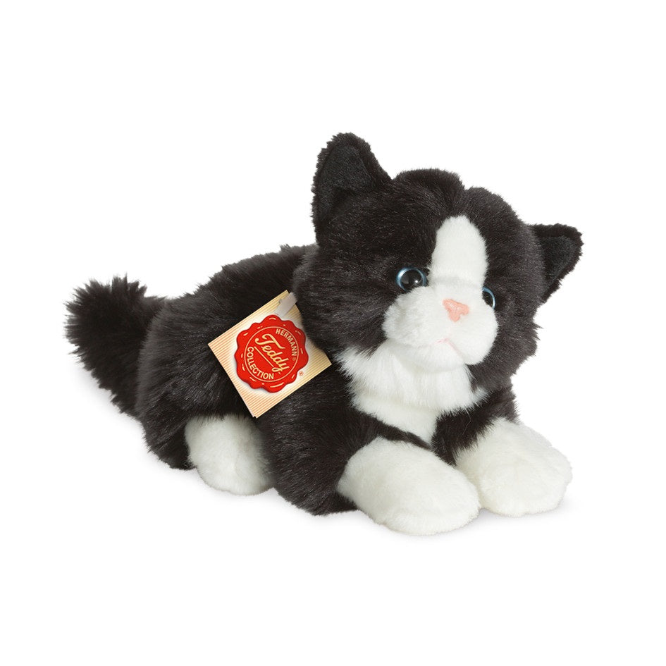 Katze liegend schwarz/weiß 20 cm