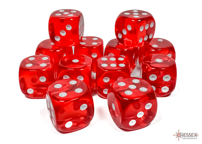 Chessex - 12er Box Würfel - Translucent Red/white 16mm D6 Dice Block (12 dice)