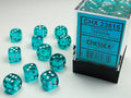 Chessex - 36er Box Würfel - Translucent Teal/white 12mm D6 Dice Block (36 dice)