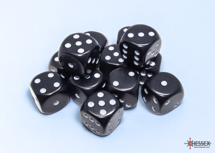 Chessex - 12er Box Würfel - Opaque Black/white 16mm D6 Dice Block (12 dice)