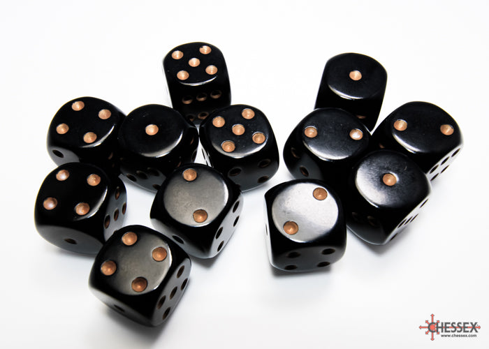 Chessex - 12er Box Würfel - Opaque Black/gold 16mm D6 Dice Block (12 dice)
