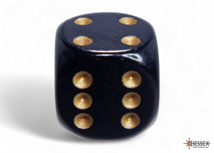 Chessex - 12er Box Würfel - Opaque Black/gold 16mm D6 Dice Block (12 dice)