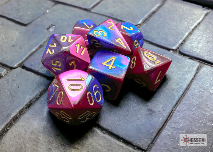 Chessex - 7er Set Würfel - Gemini Blue-Purple/gold Polyhedral 7-Dice Set