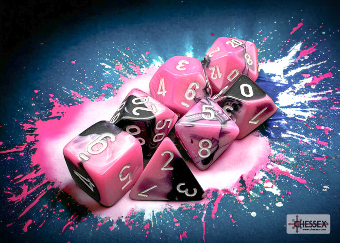 Chessex - 7er Set Würfel - Gemini Black-Pink/white Polyhedral 7-Dice Set