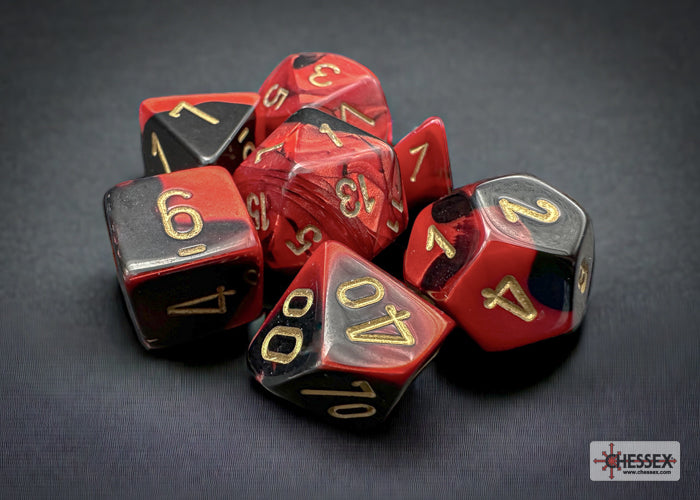 Chessex - 7er Set Würfel - Gemini Black-Red/gold Polyhedral 7-Dice Set