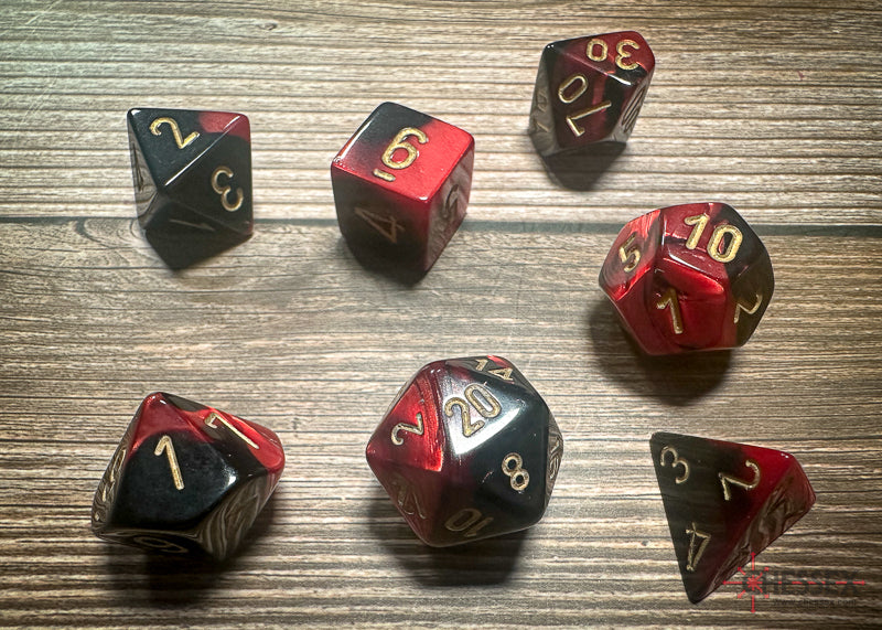 Chessex - 7er Set Würfel - Gemini Black-Red/gold Polyhedral 7-Dice Set