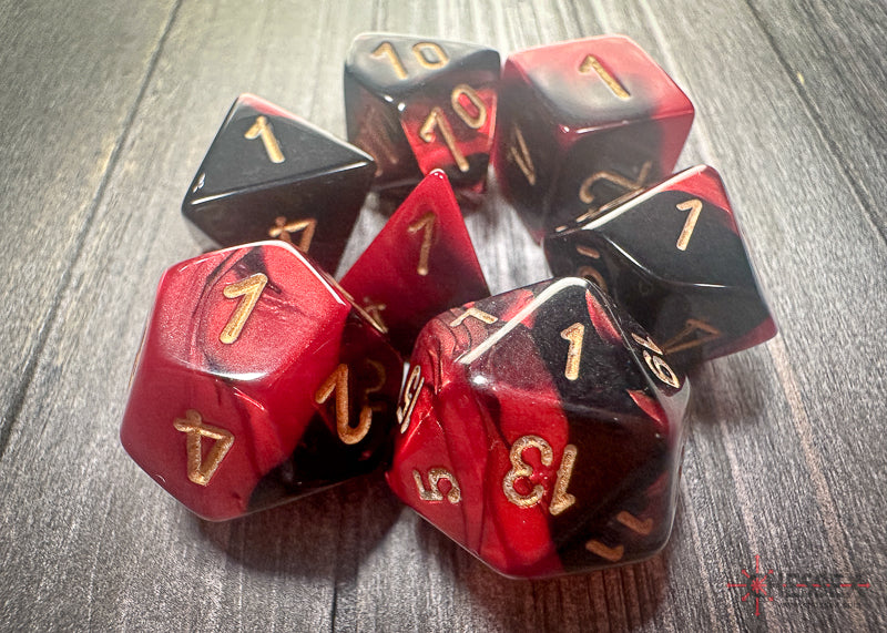 Chessex - 7er Set Würfel - Gemini Black-Red/gold Polyhedral 7-Dice Set
