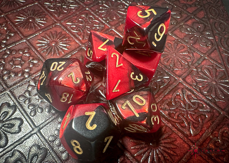 Chessex - 7er Set Würfel - Gemini Black-Red/gold Polyhedral 7-Dice Set