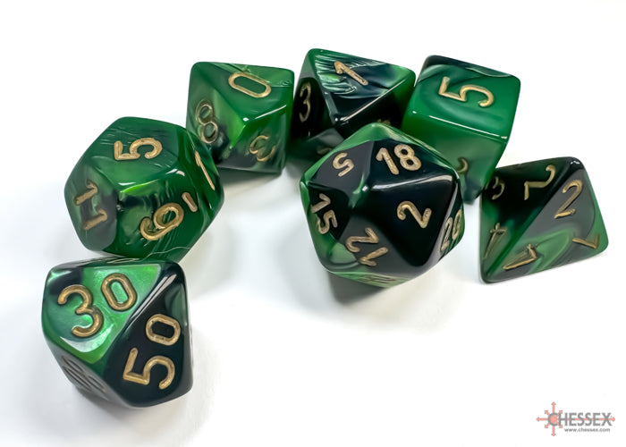 Chessex - 7er Set Würfel - Gemini Black-Green/gold Polyhedral 7-Dice Set