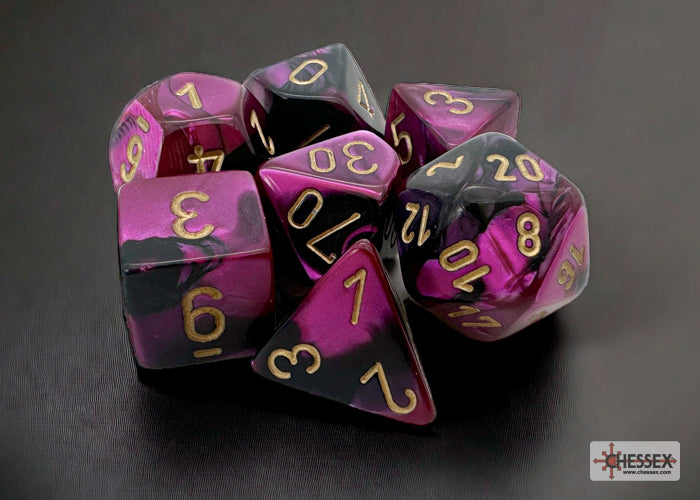 Chessex - 7er Set Würfel - Gemini Black-Purple/gold Polyhedral 7-Dice Set