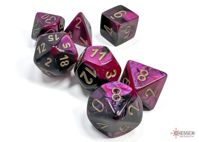 Chessex - 7er Set Würfel - Gemini Black-Purple/gold Polyhedral 7-Dice Set