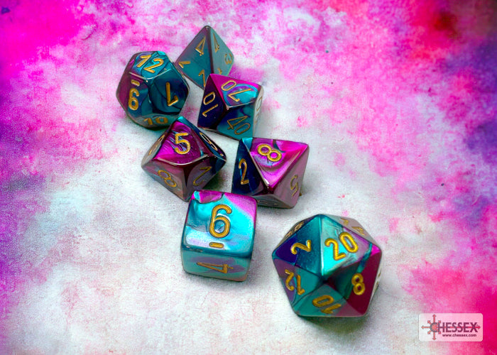 Chessex - 7er Set Würfel - Gemini Purple-Teal/gold Polyhedral 7-Dice Set