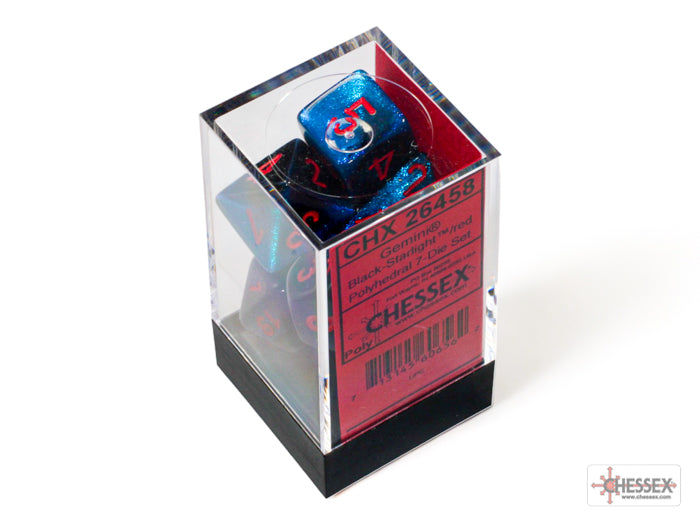 Chessex - 7er Set Würfel - Gemini Black-Starlight/red Polyhedral 7-Dice Set