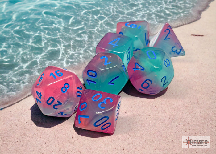 Chessex - 7er Set Würfel - Gemini Gel Green-Pink/blue Luminary Polyhedral 7-Dice Set