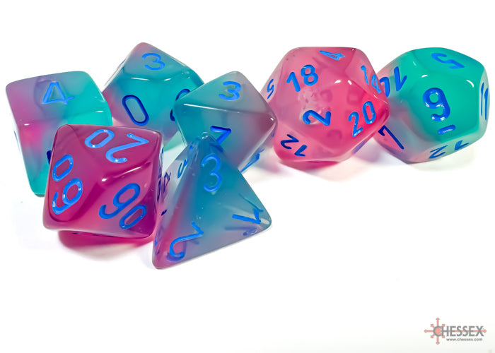 Chessex - 7er Set Würfel - Gemini Gel Green-Pink/blue Luminary Polyhedral 7-Dice Set