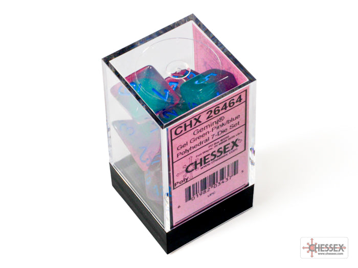 Chessex - 7er Set Würfel - Gemini Gel Green-Pink/blue Luminary Polyhedral 7-Dice Set