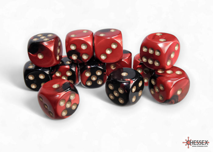 Chessex - 12er Box Würfel - Gemini Black-Red/gold 16mm D6 Dice Block (12 dice)