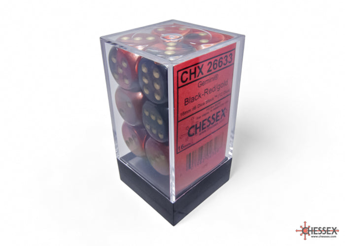 Chessex - 12er Box Würfel - Gemini Black-Red/gold 16mm D6 Dice Block (12 dice)