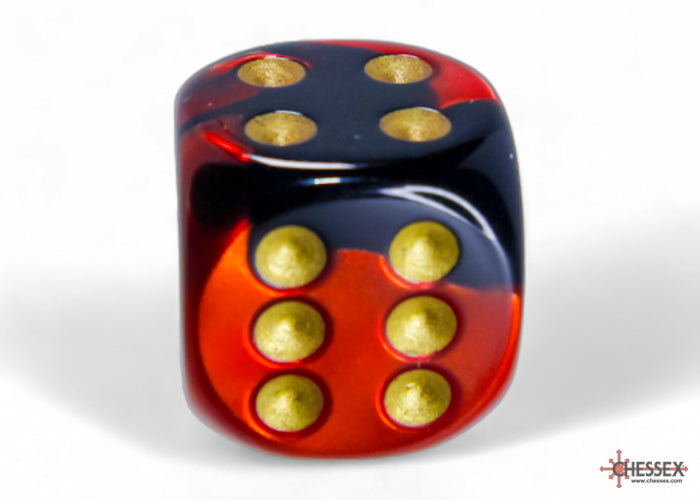 Chessex - 12er Box Würfel - Gemini Black-Red/gold 16mm D6 Dice Block (12 dice)