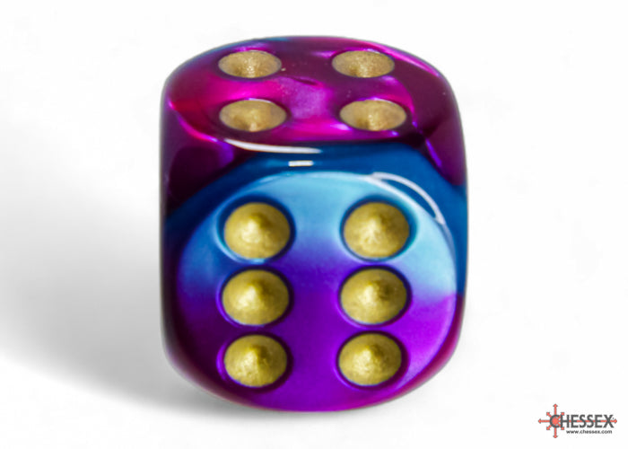 Chessex - 12er Box Würfel - Gemini Purple-Teal/gold 16mm D6 Dice Block (12 dice)