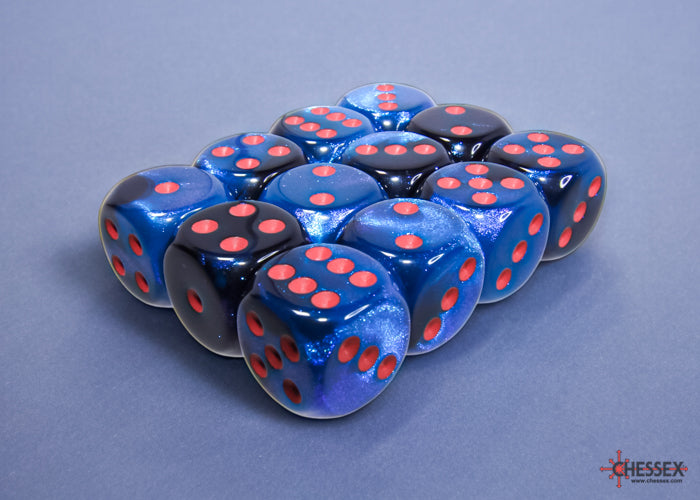 Chessex - 12er Box Würfel - Gemini Black-Starlight/red 16mm D6 Dice Block (12 dice)