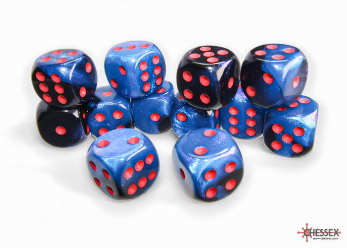 Chessex - 12er Box Würfel - Gemini Black-Starlight/red 16mm D6 Dice Block (12 dice)