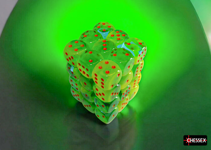 Chessex - 36er Box Würfel - Gemini Plasma Green-Teal/orange Luminary 12mm D6 Dice Block (36 dice)